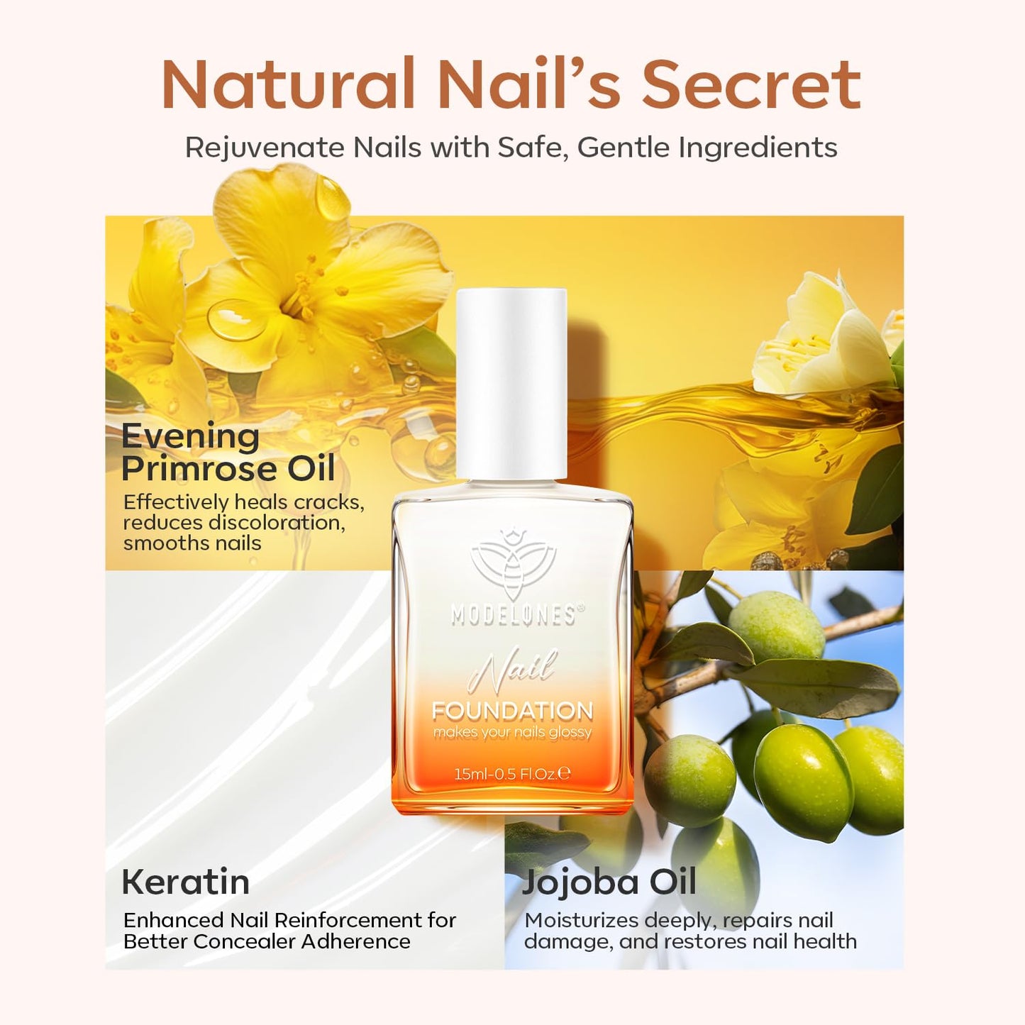 modelones Nail Strengthener, Milky White Nail Polish Nail Repair for D