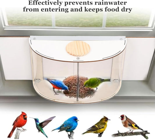 ZJchao Window Bird Feeder Rain Proof Adjustable Inlet Stable 180° Clear View Bird Feeder Cedarwood for Bird Watching