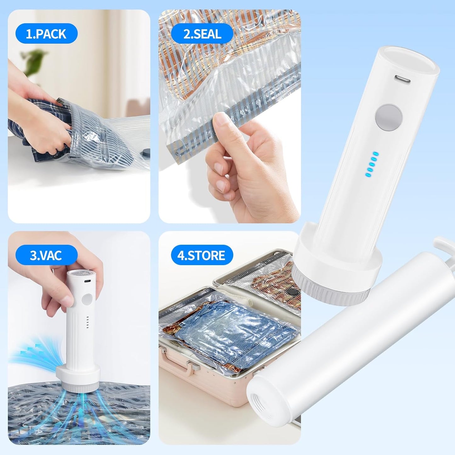 16 PCS Vacuum Seal Bags for Clothing with Electric Air Pump, Compressi