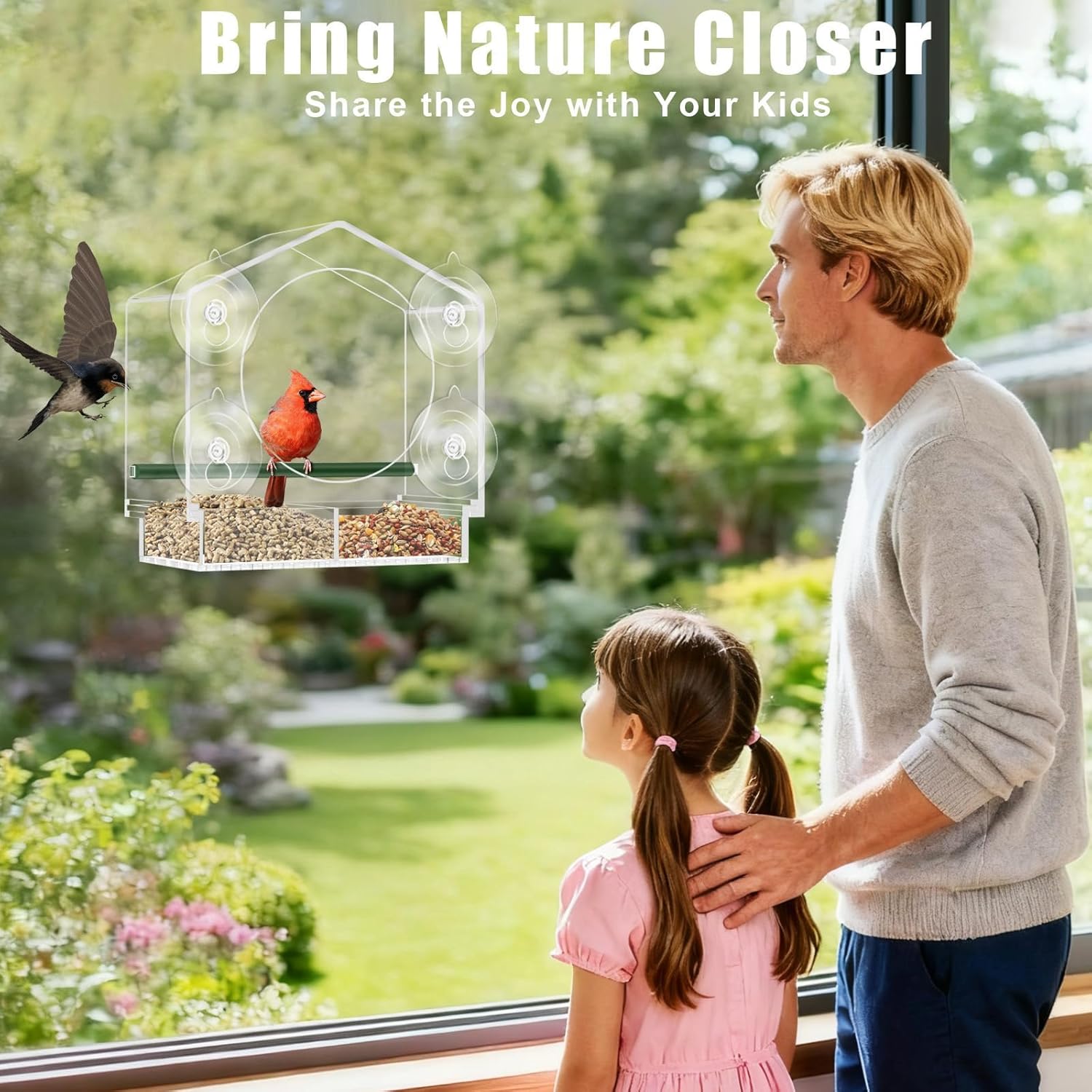 Window Bird Feeder with 4 Strong Suction Cups, Sturdy and Durable Acry