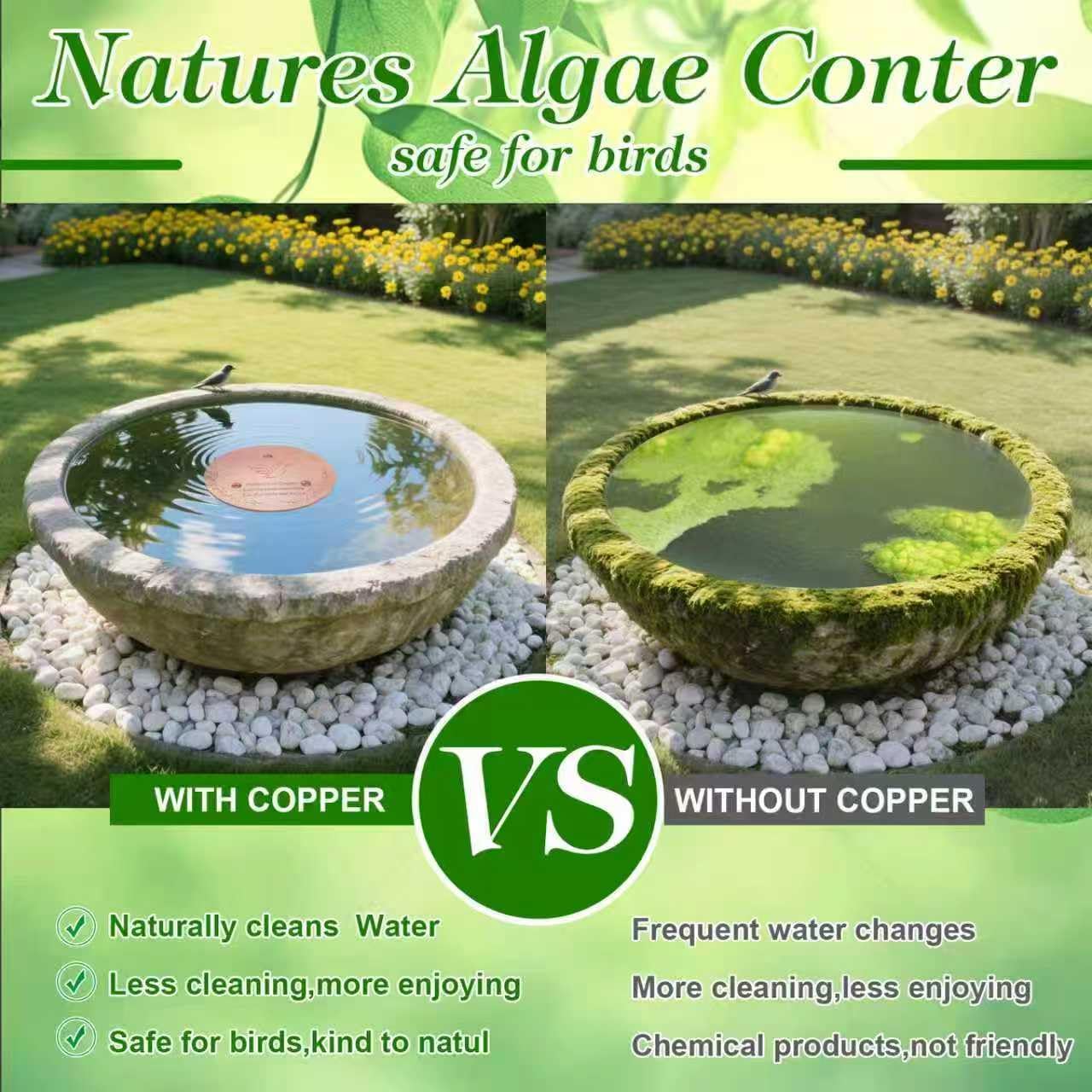 Bird Bath Copper Disk & Maintenance Set of 5, Includes 2 Pack 1mm Thic