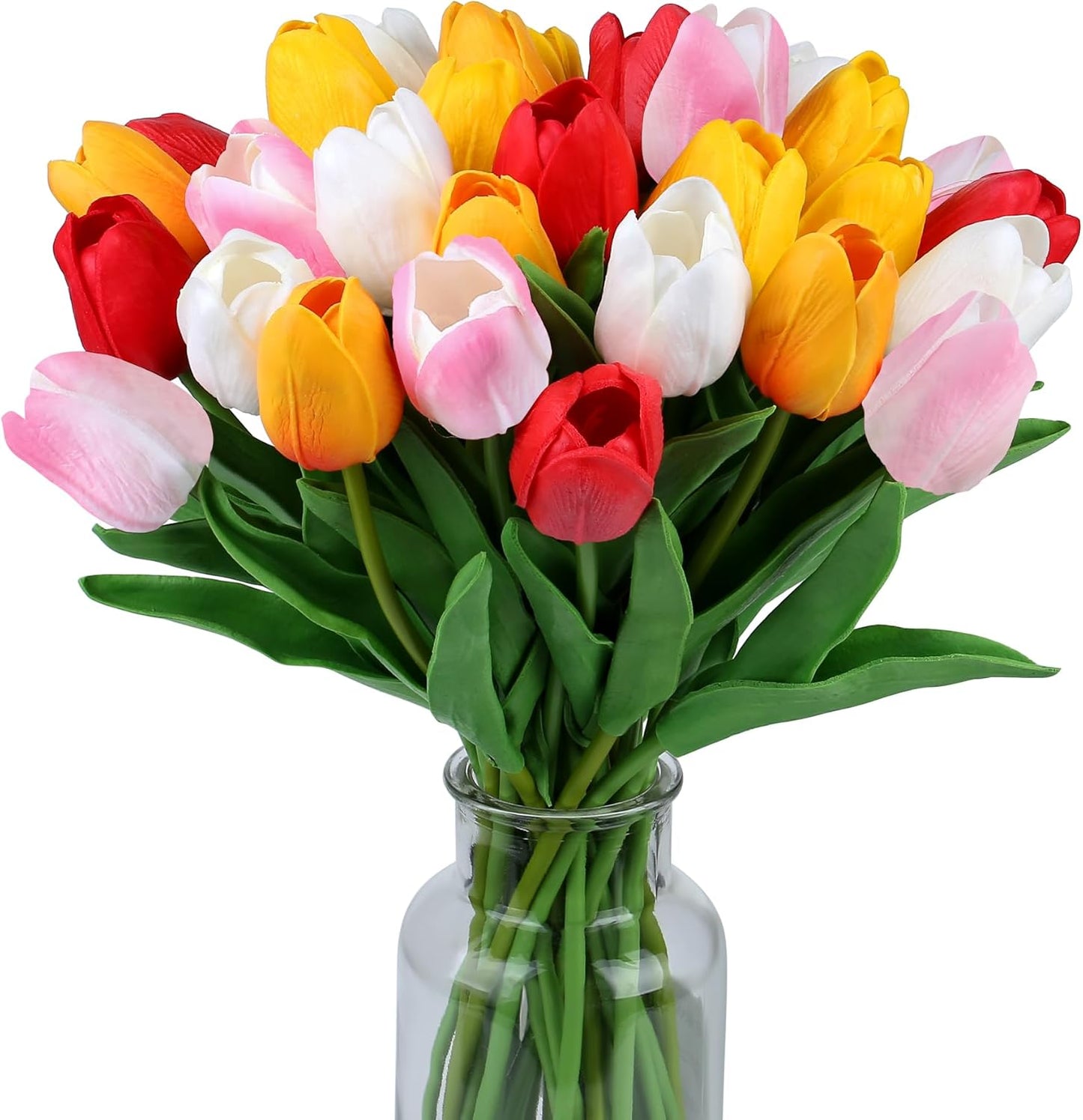 SITUMEIZI Fake Flowers Tulips Artificial Flower 15pcs Real Touch PU 14" for Spring Easter Home Kitchen Wedding Bouquet Bulk Mother's Gift Day Decorations(Assorted Colors,5)