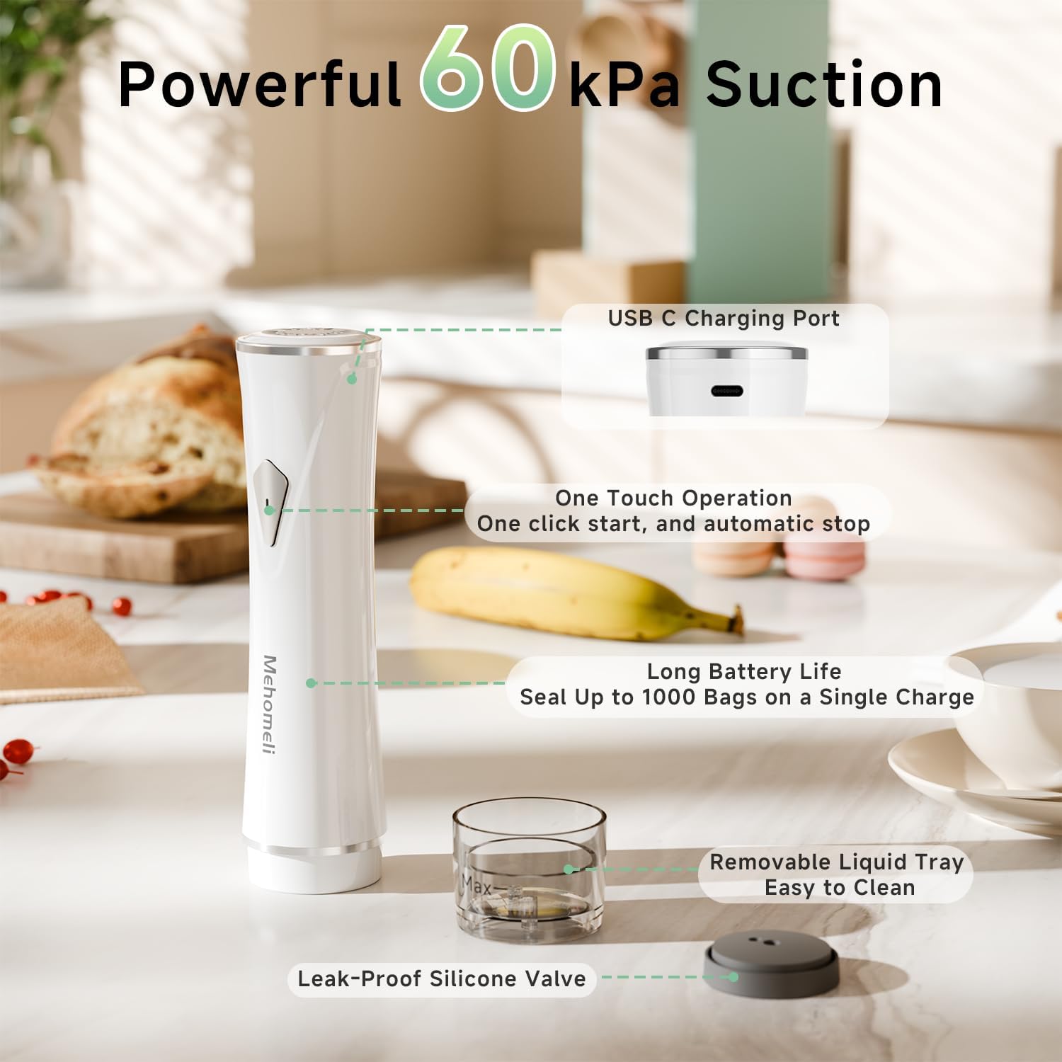 Compact Vacuum Sealer for Food (Vacuum Sealer Machine + 30 Reusable Va