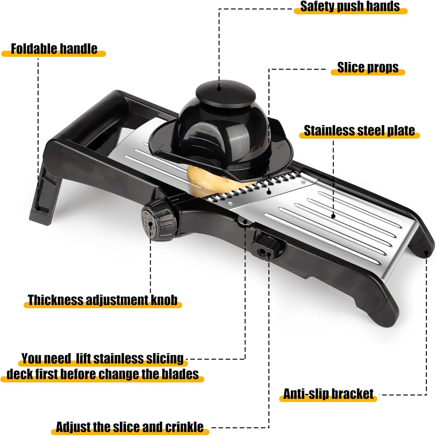 Mandoline Food slicer for kitchen, Adjustable Stainless Steel Mandolin