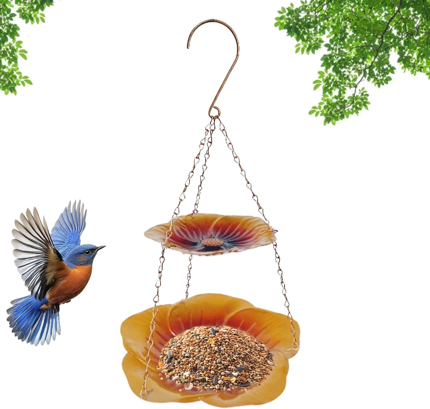 Wild Bird Feeders, Weatherproof Flower Shaped Tray, Metal Double Layer Bird Feeder for Outdoors, Powder Coated Material with Drainage Holes, Pet Feeding Accessory with Stable Base, Home Garden Aviary