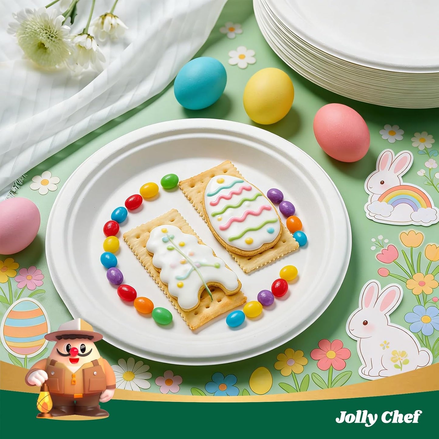 JOLLY CHEF Compostable Heavy Duty Plates 𝟭𝟬 𝗜𝗻𝗰𝗵 [𝟭𝟮𝟱 𝗣𝗮𝗰𝗸] Eco-Friendly Disposable White Paper Plates Made of Bagasse Biodegradable for Party Dinner Sugarcane Fibers Thanksgiving Day