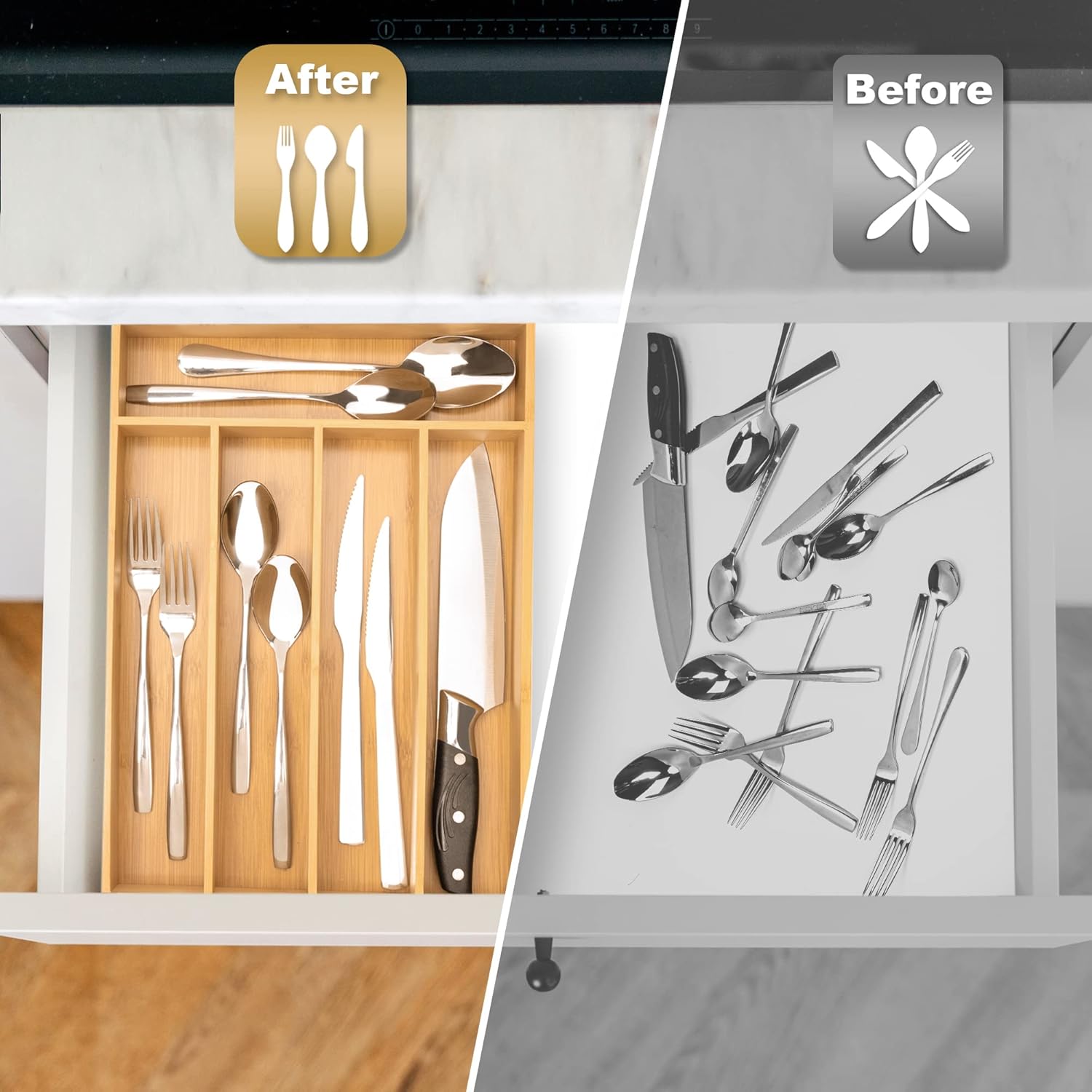 Silverware Organizer Kitchen Drawer Organizer Utensil Organizer Bamboo