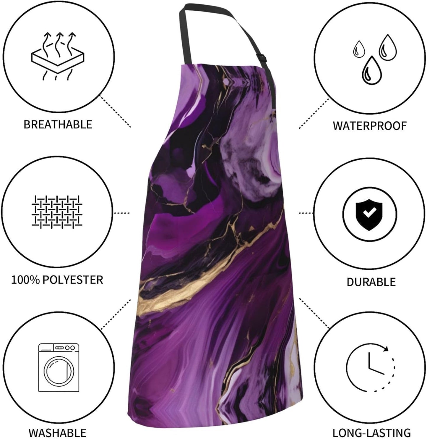 Dark purple texture marble 1 print Waterproof chef's apron with pocket apron for kitchen cooking baking barbecue and gardening