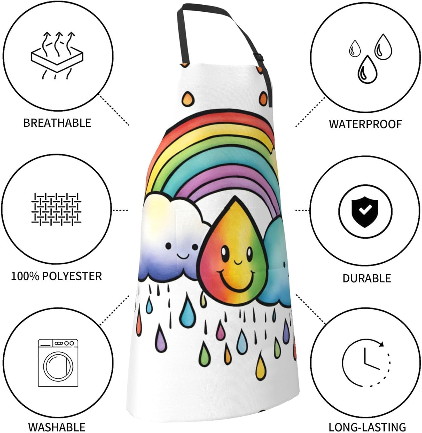 Rainbow Clouds Raindrop 1 print Waterproof chef's apron with pocket apron for kitchen cooking baking barbecue and gardening