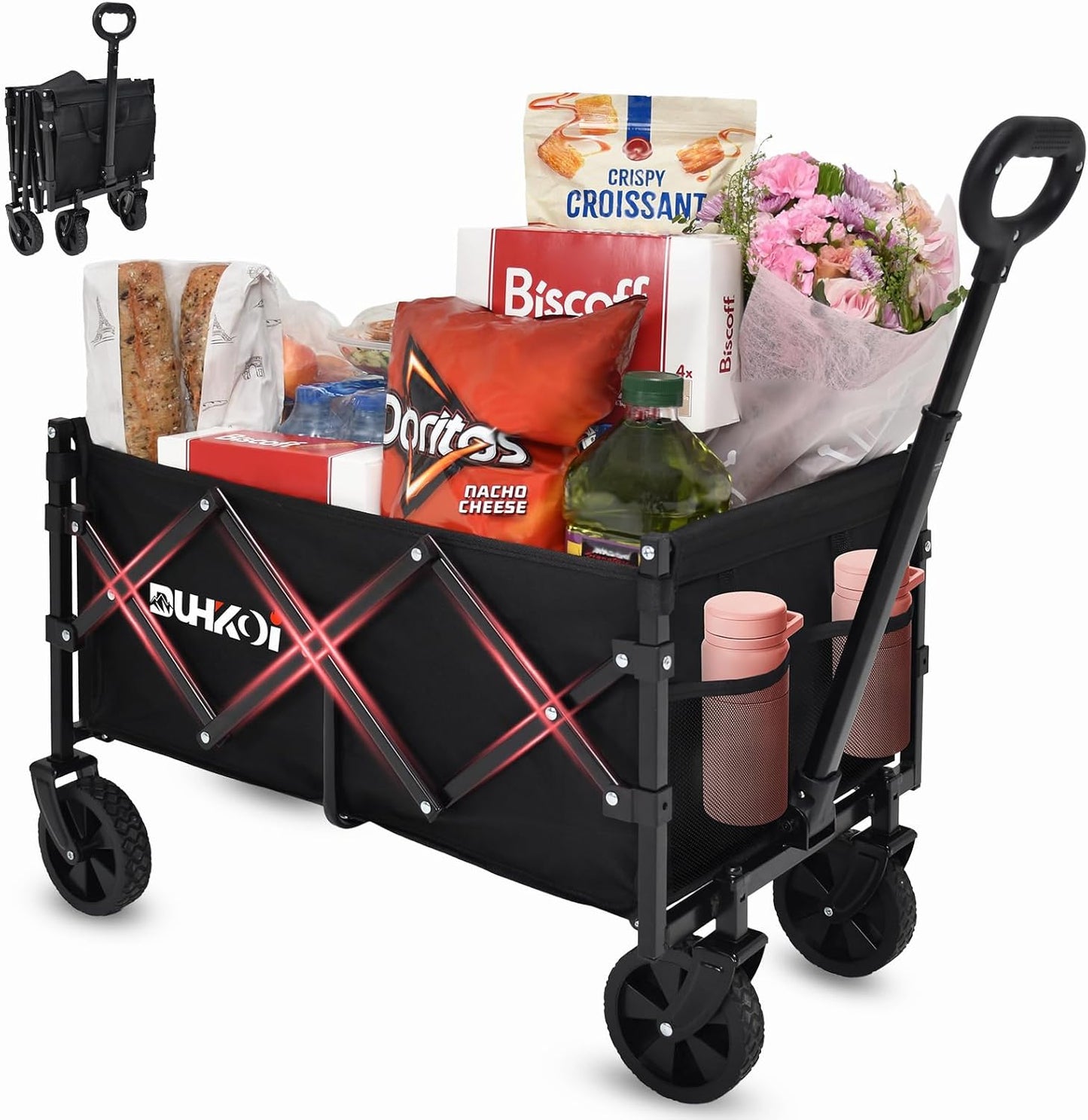 Collapsible Wagon Cart with Wheels Foldable,11 Lbs Lightweight Portabl