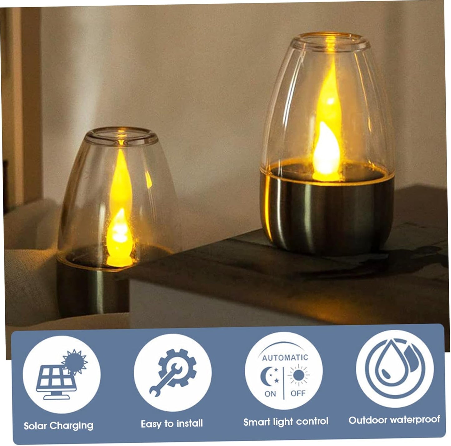 2 Pack Solar Candle Lights, Waterproof Ambiance Outdoor Candles 2.4x3.5 Inch Garden Solar Lights for Indoor Outdoor