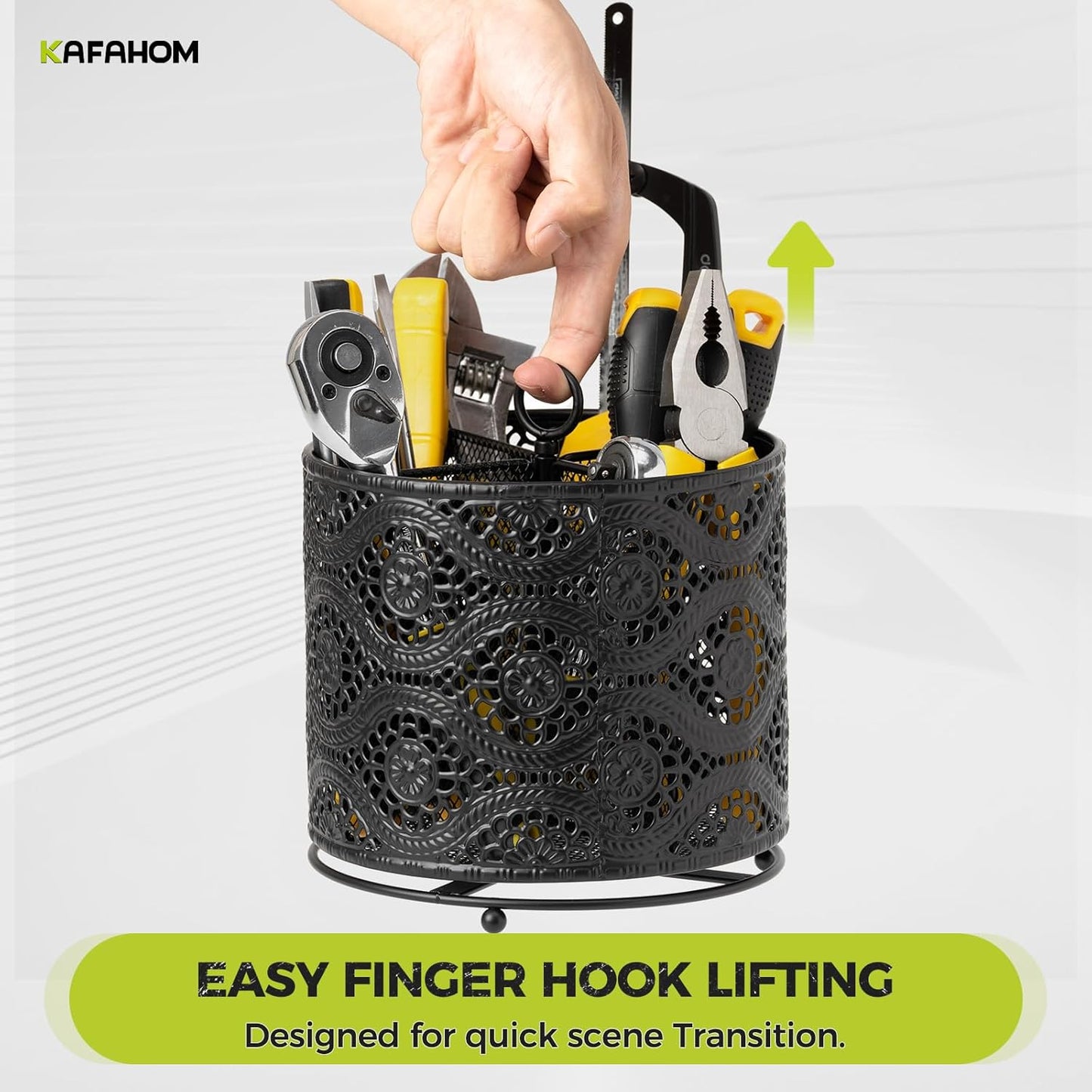 KAFAHOM Bucket Tool Organizer, Heavy Duty Metal Bucket Tool Caddy, Tool Storage for Garden, Construction, Carpenter, Electrician, Builder