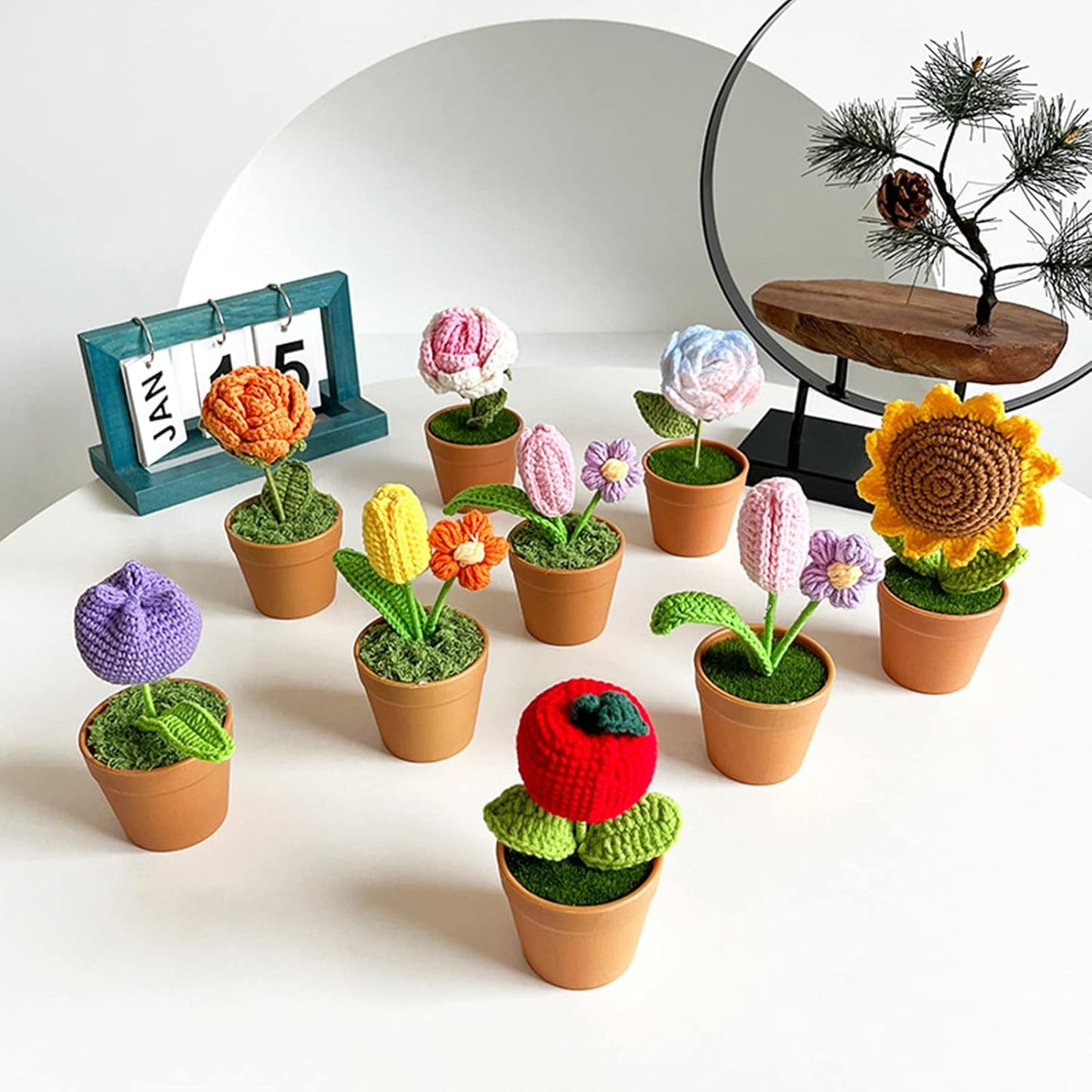 Potted Plants,Handwoven Bouquet Potted Knitted Bouquet Accessory Household for Indoor Outdoor Garden Yard Supplies