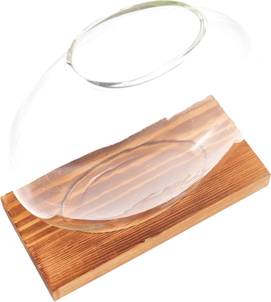 Milisten Wood Base Glass Hydroponic Green Pothos Planter Vase Desktop 