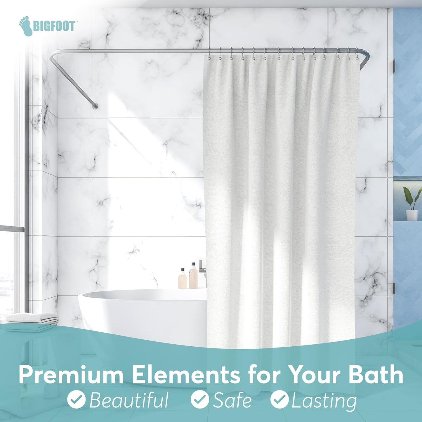 BigFoot Shower Curtain Hooks, Stainless Steel, Rust Resistant, Easy Installation & Smooth Glide, Fits Standard Shower Rods, 2 Hook Rings Hold Liners & Curtains, 12 Pieces, Nickel Color