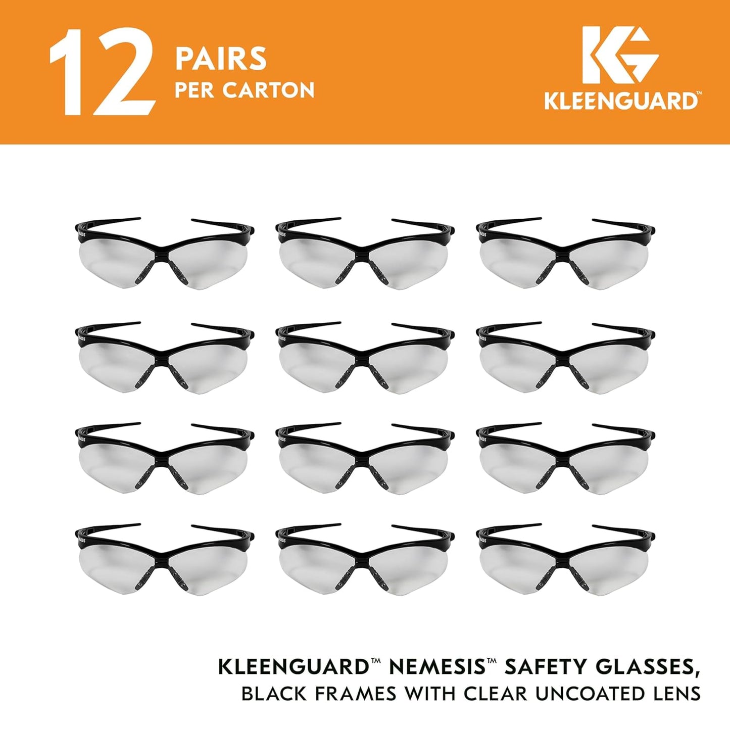 KleenGuard™ V30 Nemesis™ Safety Glasses (25676), Clear Lenses, Black F