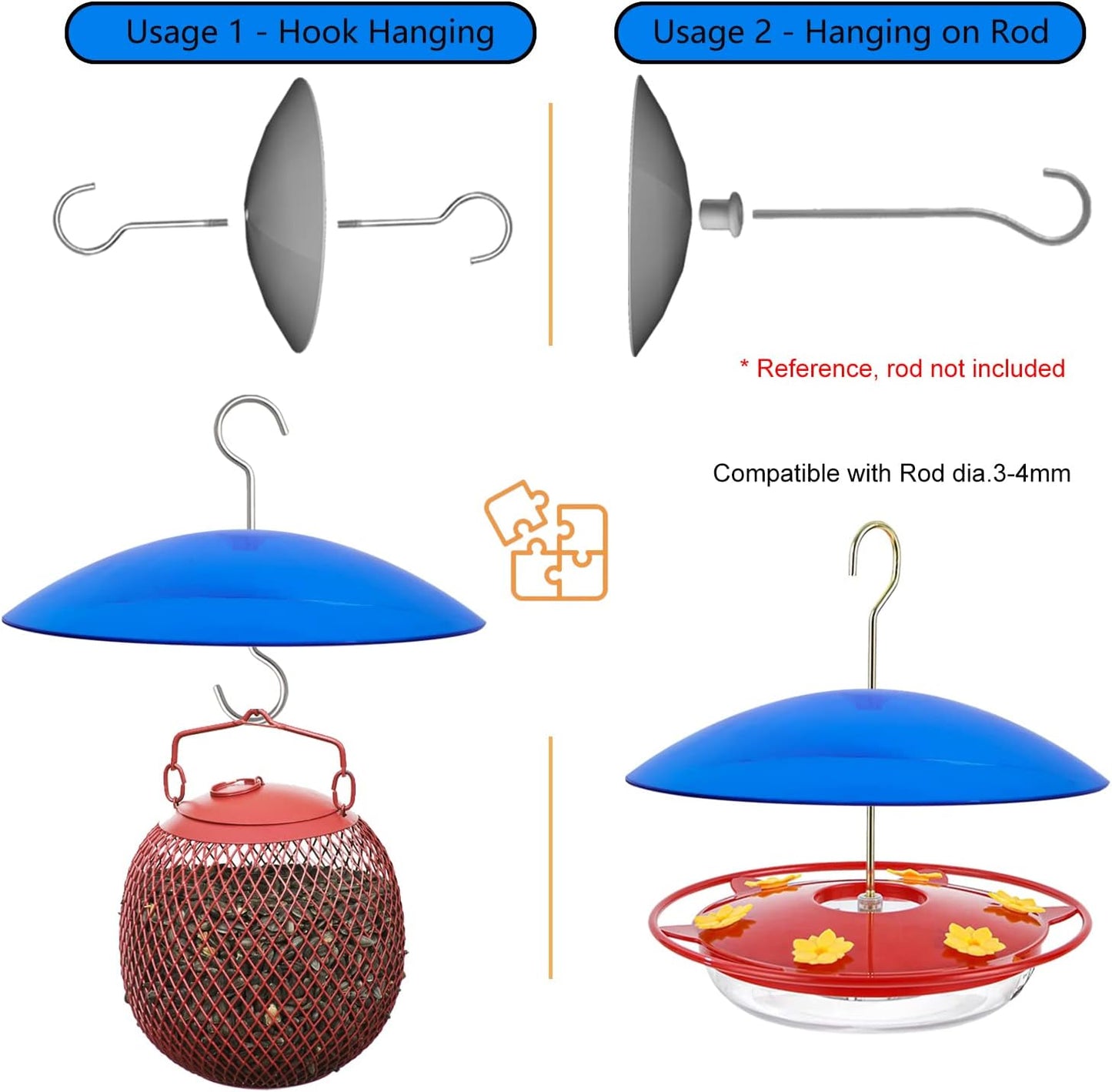 8" Mini Rain Cover for Bird Feeder/House - Blue Small Protective Dome Guard Against Rain/Snow/Sun - Dia. 20CM
