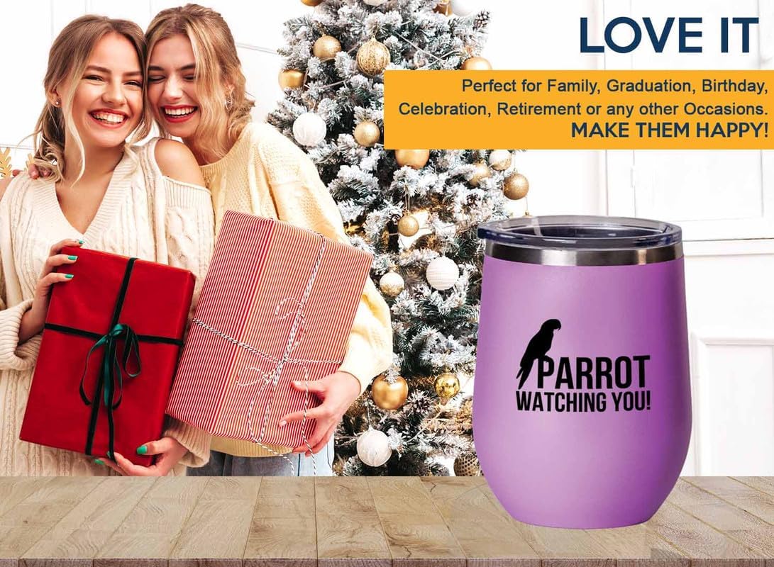 Birding Pink Edition Wine Tumbler 12oz - Parrot watching you - Bird Feeder Backyard Birdwatcher Gifts Birding Bird Lover