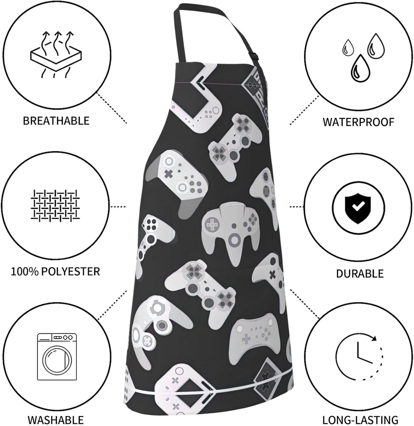 Game Controller Print 28x33 In Adult Kitchen Apron with Pockets Versatile Chef Smock for Cooking Baking