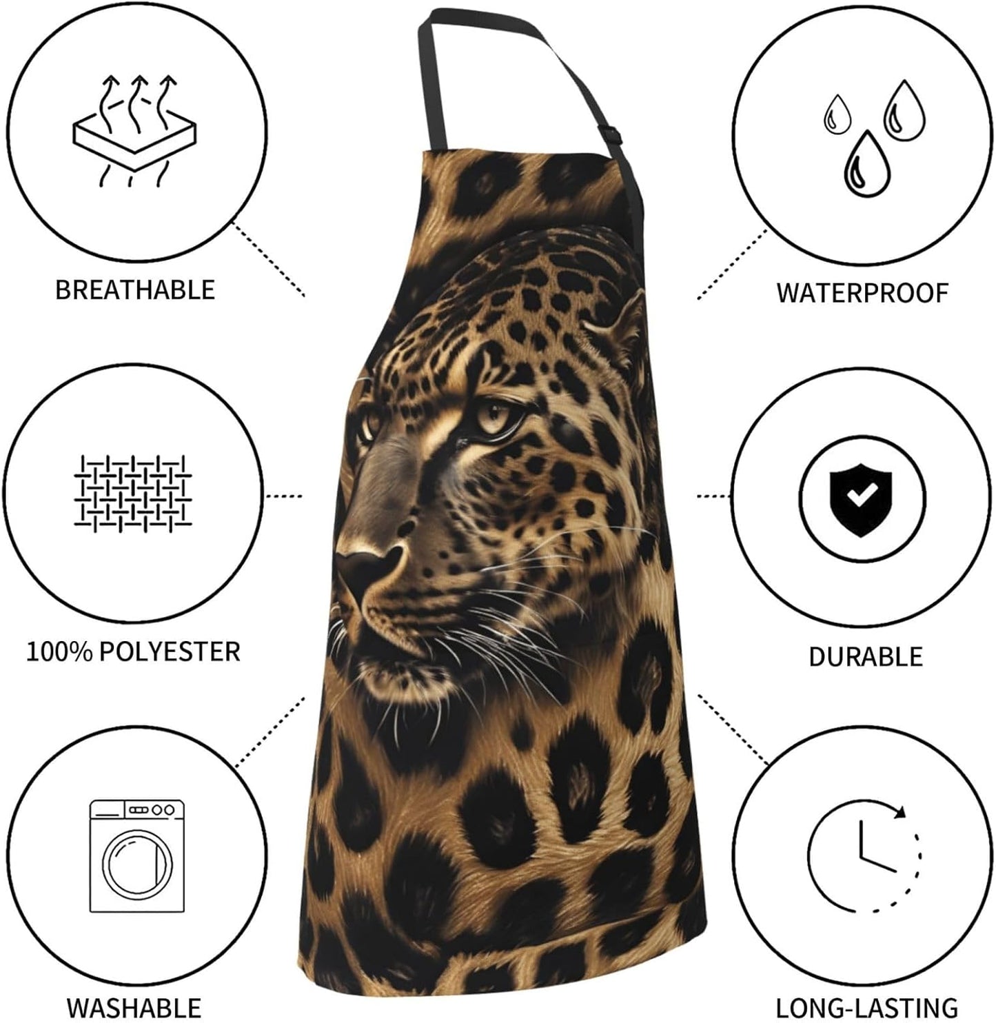 YANYU Leopard Print Print 28x33 In Kitchen Apron Stylish Chef Apron wi