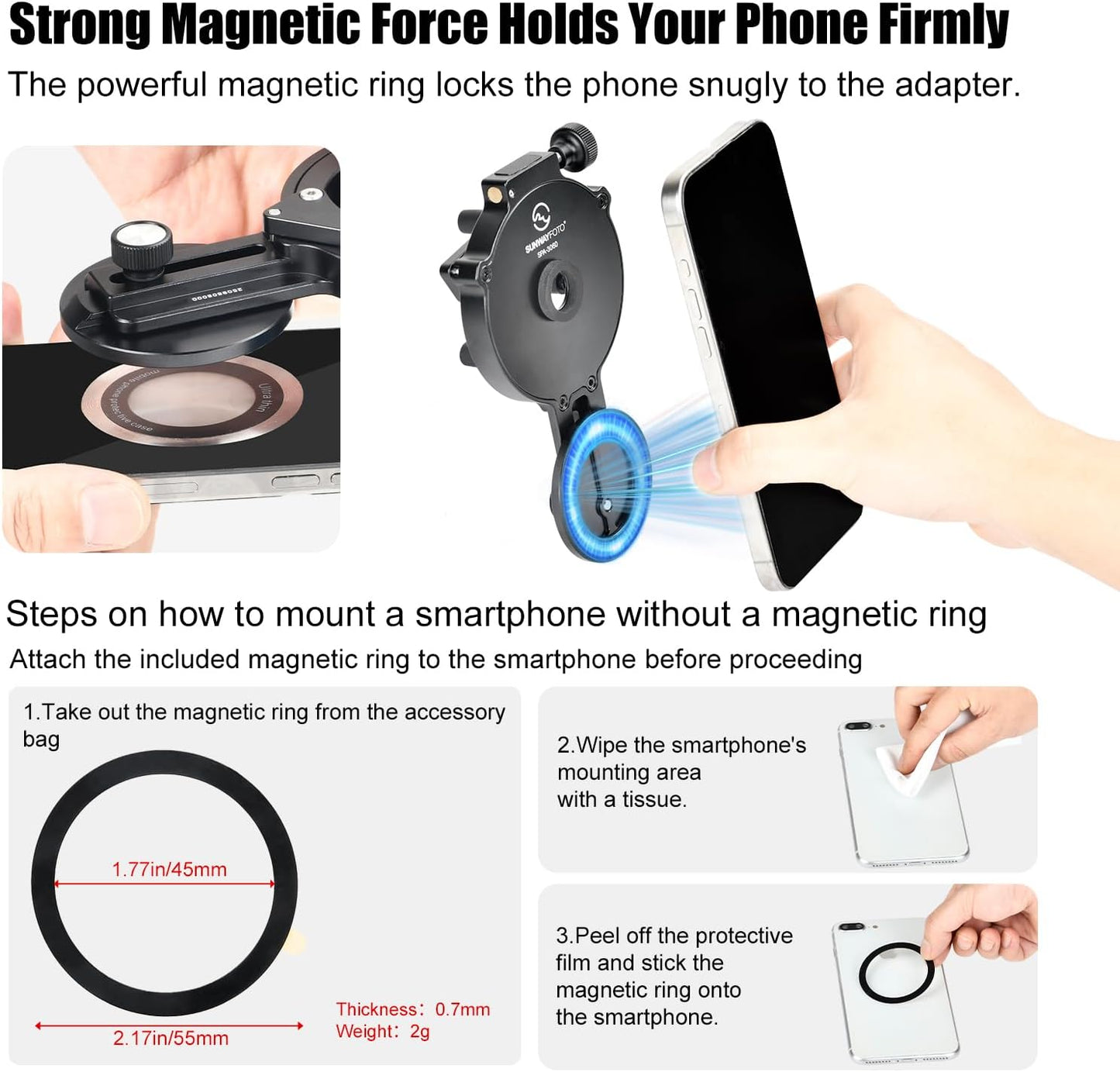 SUNWAY SPA-3060 Cell Phone Adapter for Binocular, Universal Smartphone Mount for Binocular, Compatible with Eyepiece Outer Diameter 30-60mm