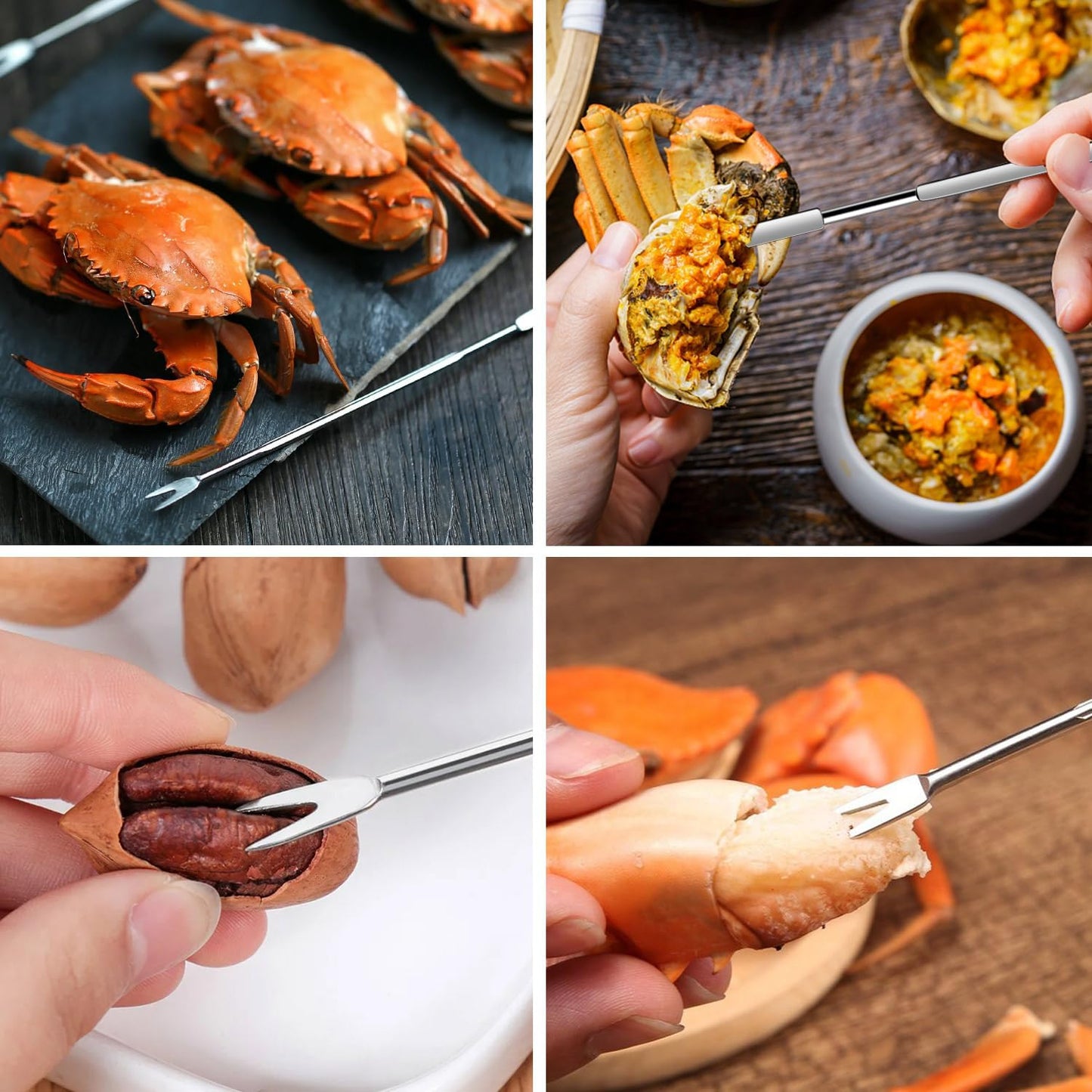 8 Pcs Lobster Crackers and Picks Set, Crab Leg Cracker Tools, Stainless Steel Seafood Crackers & Forks Nut Cracker Set for Eating Stake Support