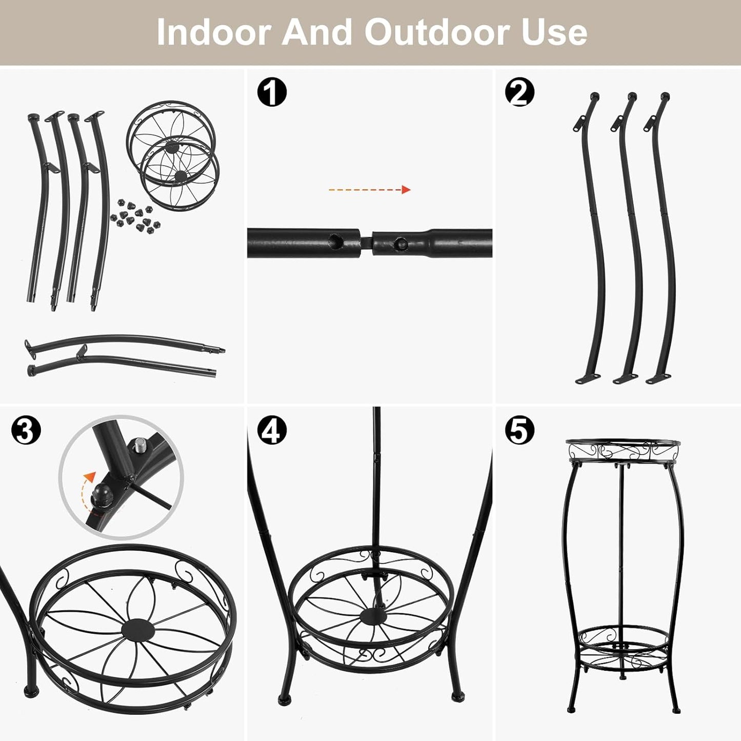 Plant Stand Indoor Outdoor 27.1'', 2 Tier Tall Metal Plant Stands, Hea
