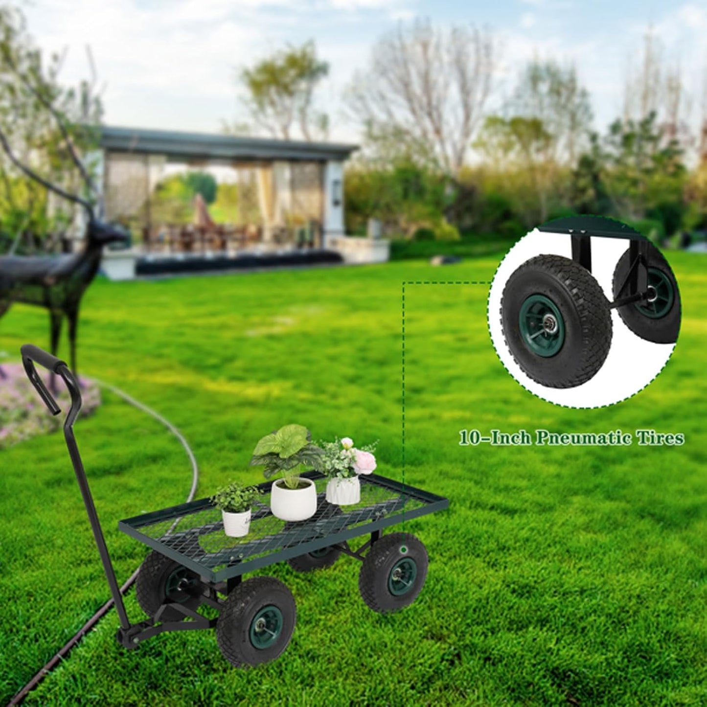 Portable Garden Iron Wood Four Wheel Square Garden Wagon,Outdoor Utili