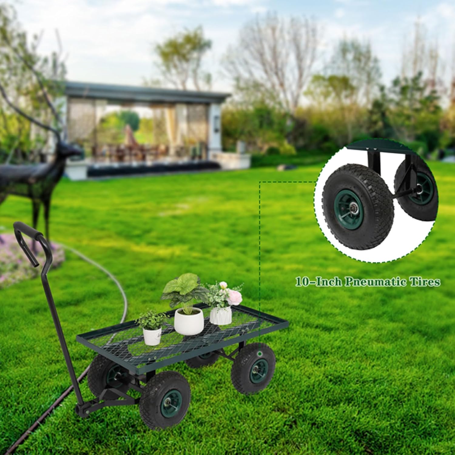 Portable Garden Iron Wood Four Wheel Square Garden Wagon,Outdoor Utili