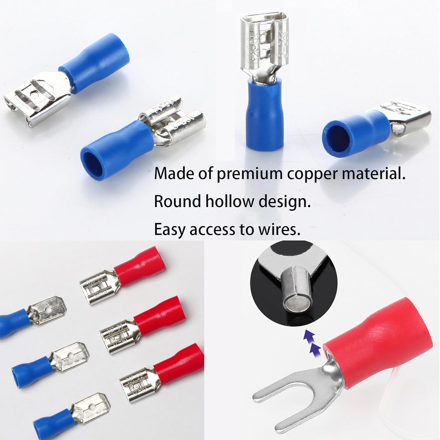280PCS Crimp Connectors, 2.8mm 4.8mm 6.3mm Male and Female Spade Conne