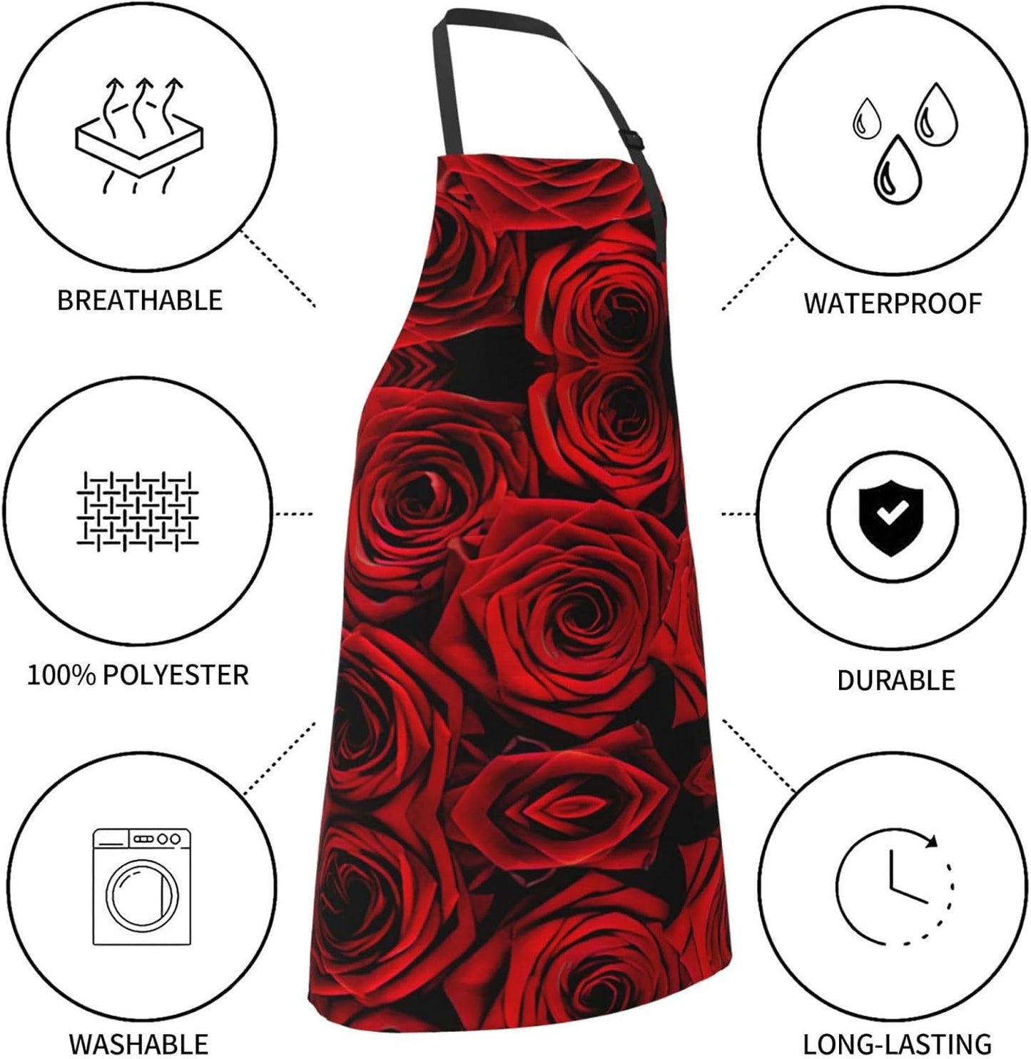 Red Rose Flower Print Laundry apron 28x33 In Waterproof Kitchen Apron 