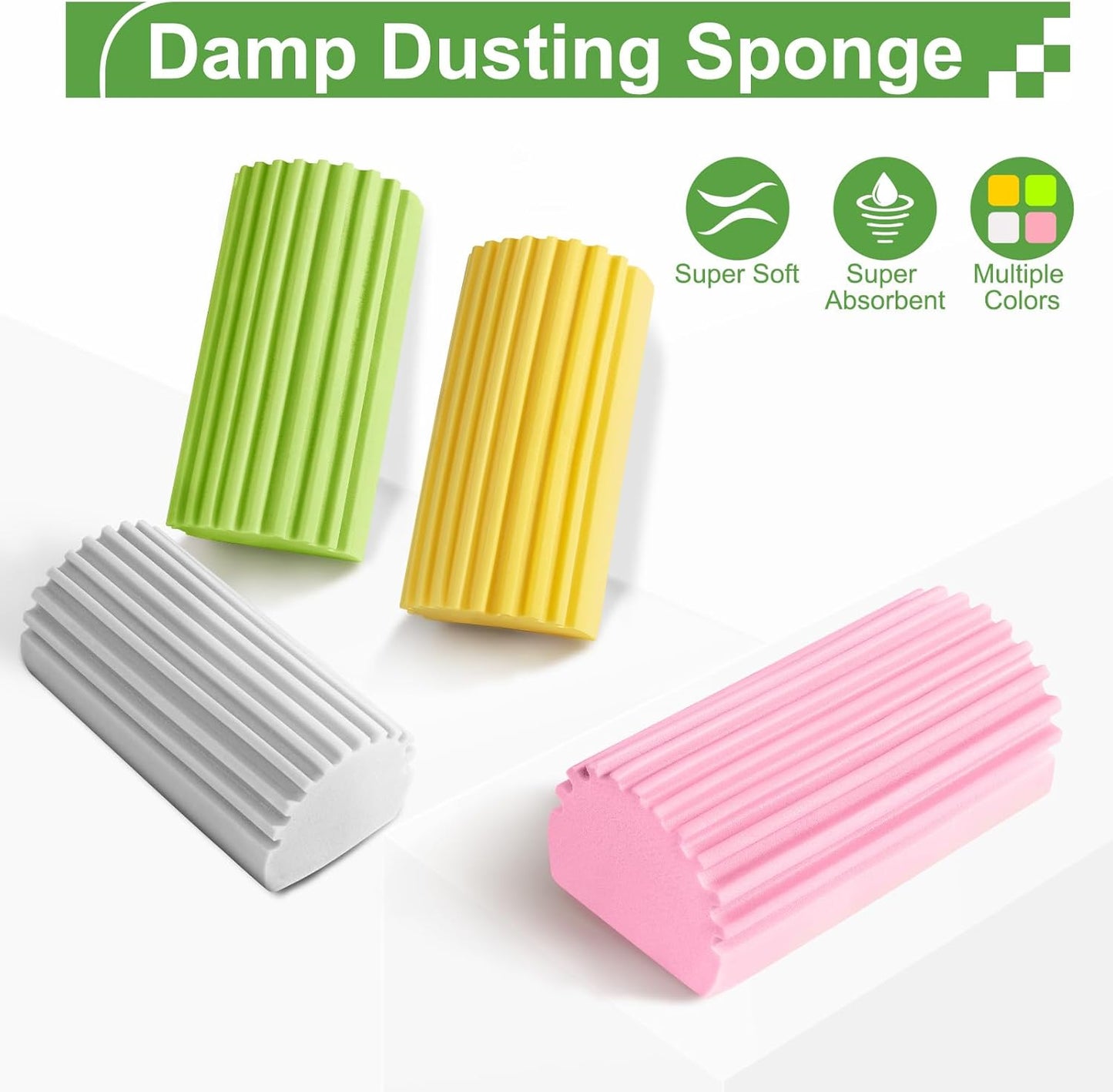 4-Pack Damp Clean Duster Sponge,Gray Damp Dusting Sponge,Duster Basebo