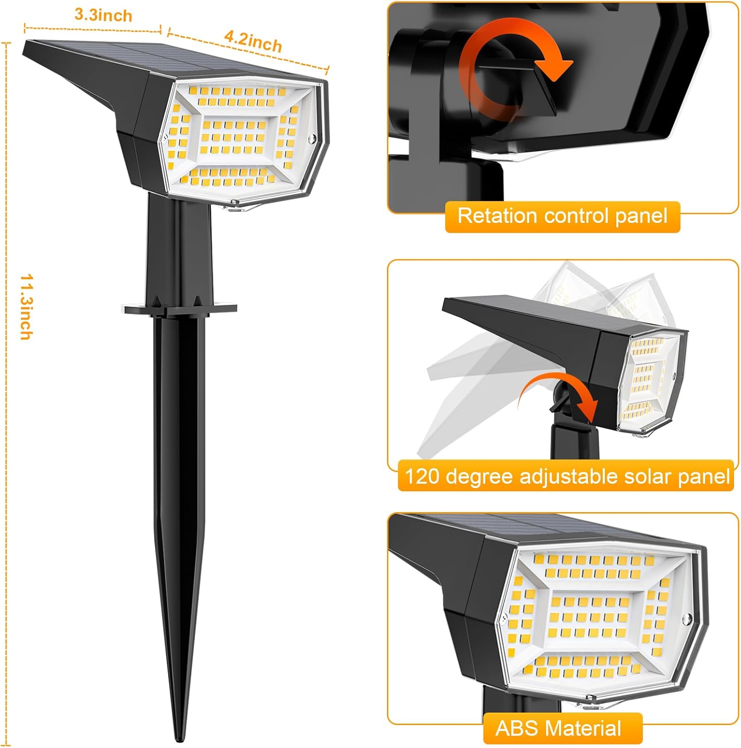 Fabrito Solar Spot Lights Outdoor Waterproof, 72 LEDs Landscape Spotli