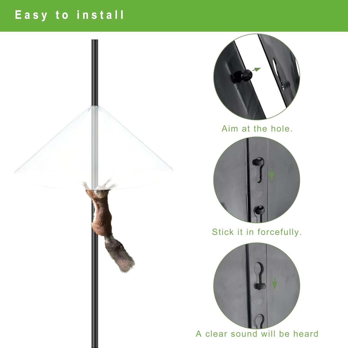 Squirrel Baffle for Bird Feeder Pole - 19 Inch for Shepherd’s Hook, Squirrel Proof Cone (1 Pack, Transparent)