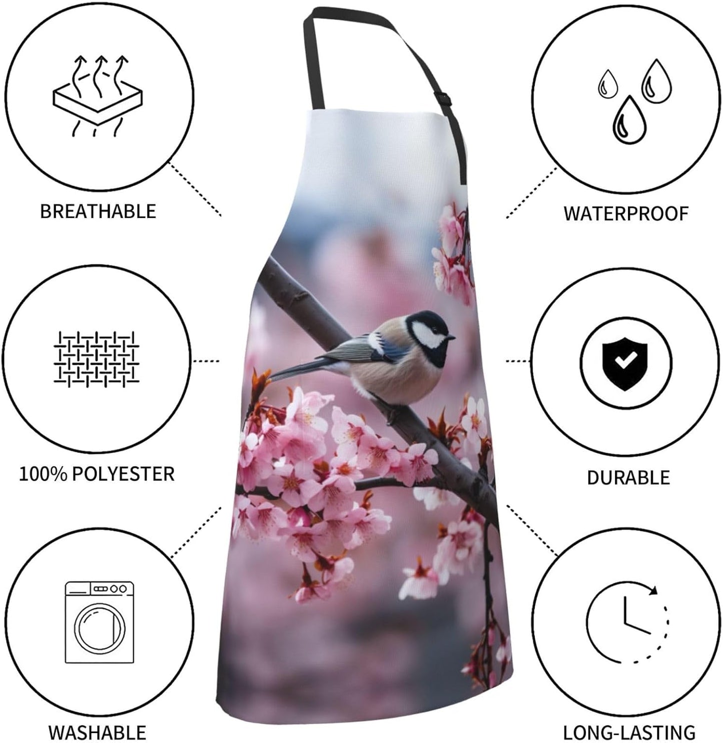 Spring Bird print Waterproof apron with pocket adjustable cooking apron for adult kitchen bibs to bake