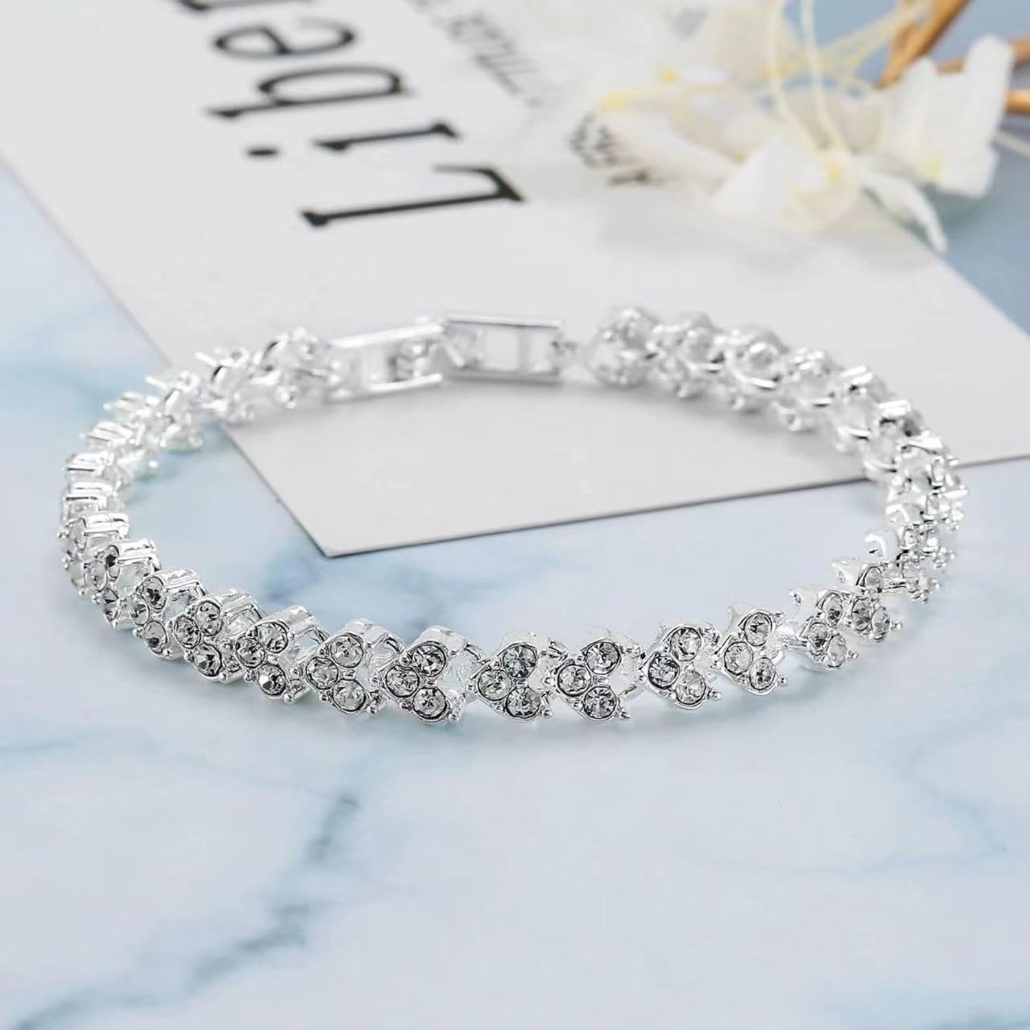 Crystal Wedding Jewelry Set, Silver Necklace Earrings Bracelet Crystal