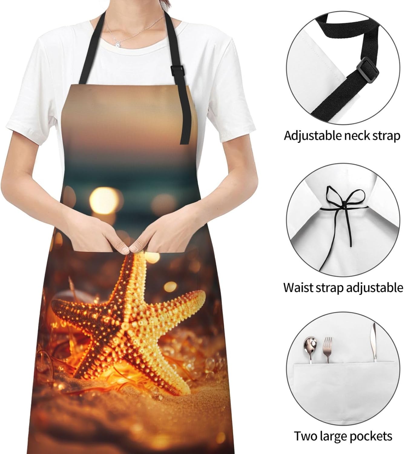 starfishj print Waterproof apron with pocket adjustable cooking apron for adult kitchen bibs to bake