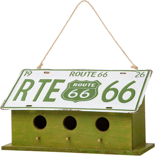 Glitzhome 14" Hanging Birdhouse for Outside, Green Licence Plate Desig