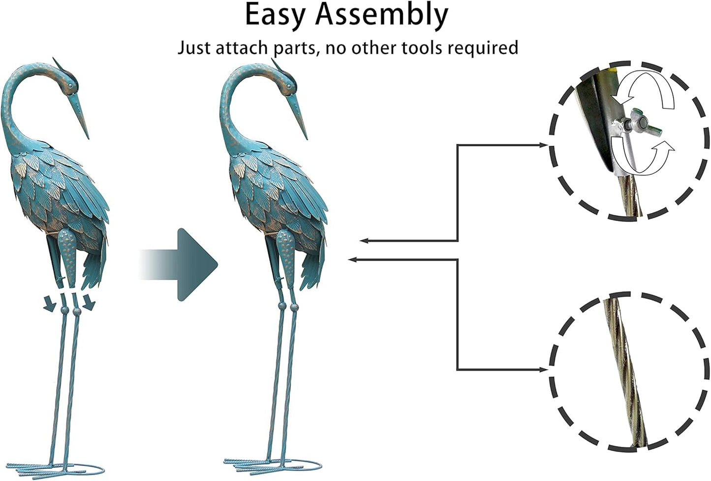 35-40 Inch Standing Garden Crane Statues for Outdoor, Metal Birds Yard Art Garden Crane Sculpture for Home Backyard Pond Patio Lawn Spring Decoration, Easter Decorations for Home, Set of 2