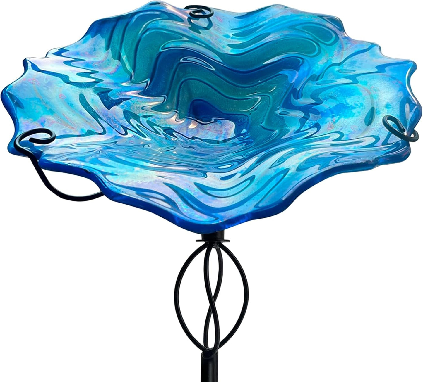 HONGLAND Bird Baths for Outside,11" Small Blue Glass Birdbaths Outdoor