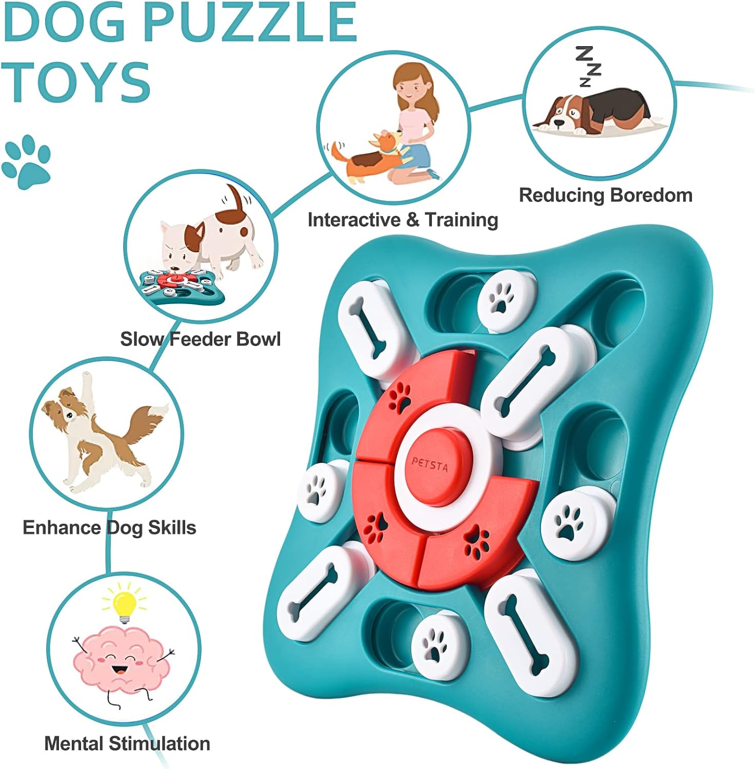 PETSTA Dog Puzzle Toys, Treat Dispensing Dog Enrichment Toys for IQ Tr