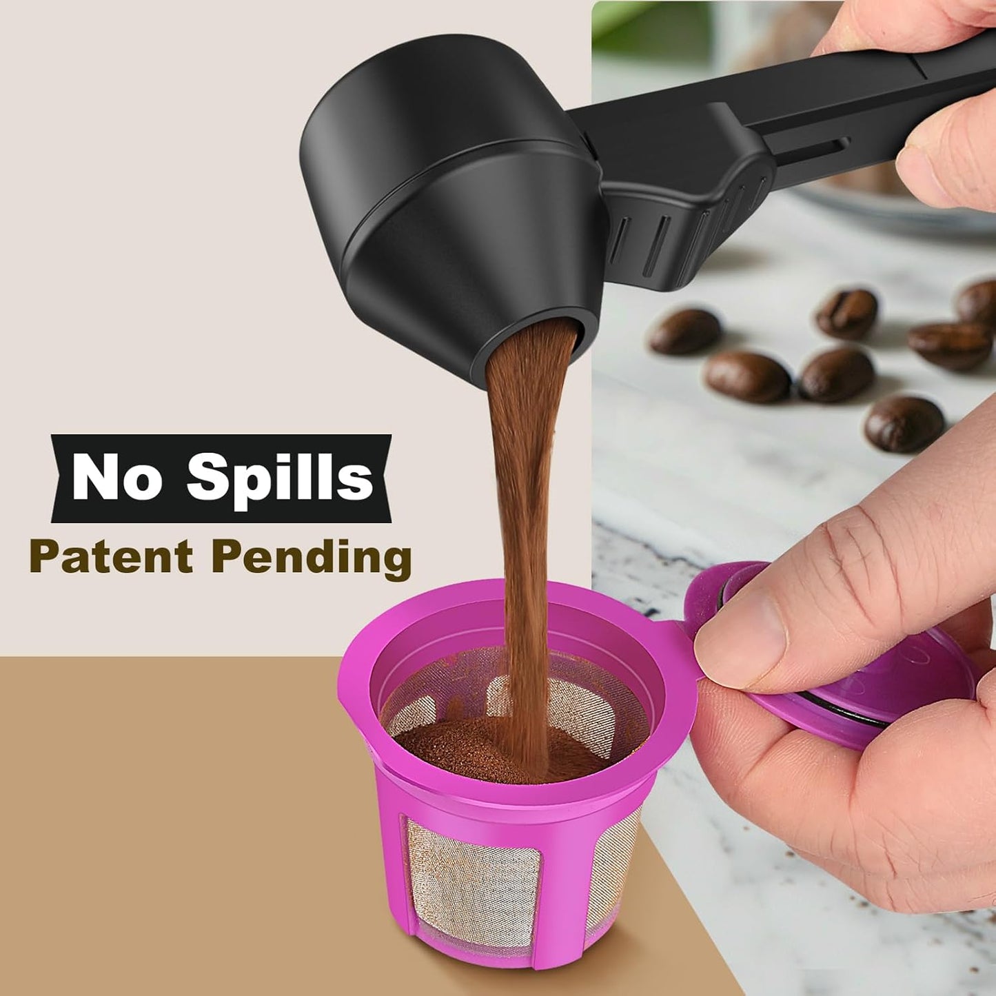 Coffee Scoop & Funnel for Reusable K Cup Refillable Coffee Pods, Coffee Measuring Spoon 2 Tablespoon Capacity, Scoop with Funnel for Ground Coffee, Protein Powder, Tea (Black, 1 Pack)