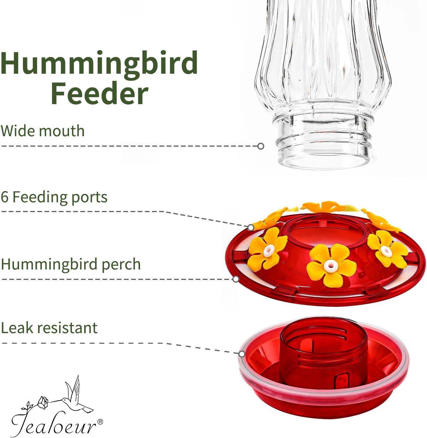 2 Pack Hummingbird Feeder for Outdoors Hanging, 18 OZ Humming Birds Fe