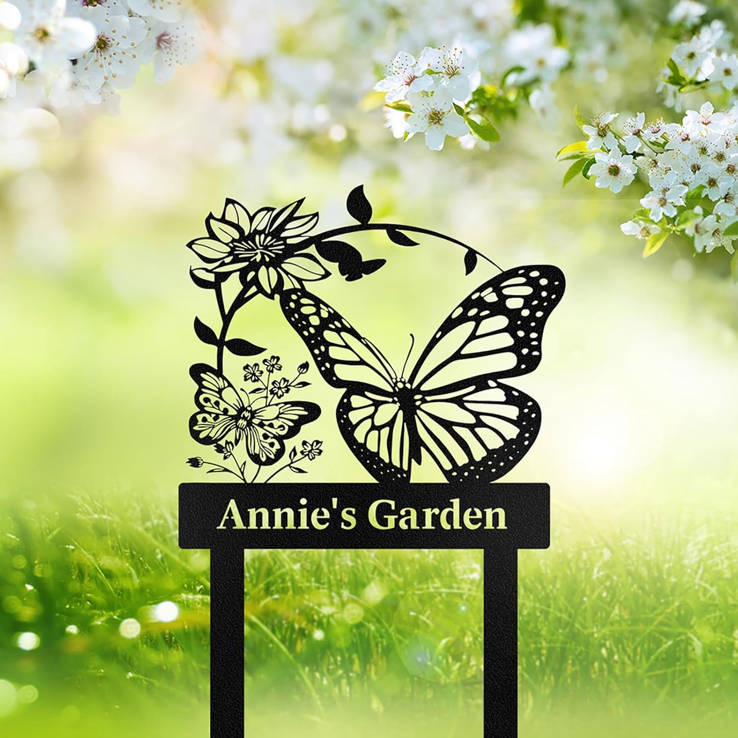 Personalized Garden Signs for Outdoor, Custom Butterfly Garden Sign with Stake Metal Waterproof, Customized Metal Name Sign, Patio Yard Decor Gardening Gift