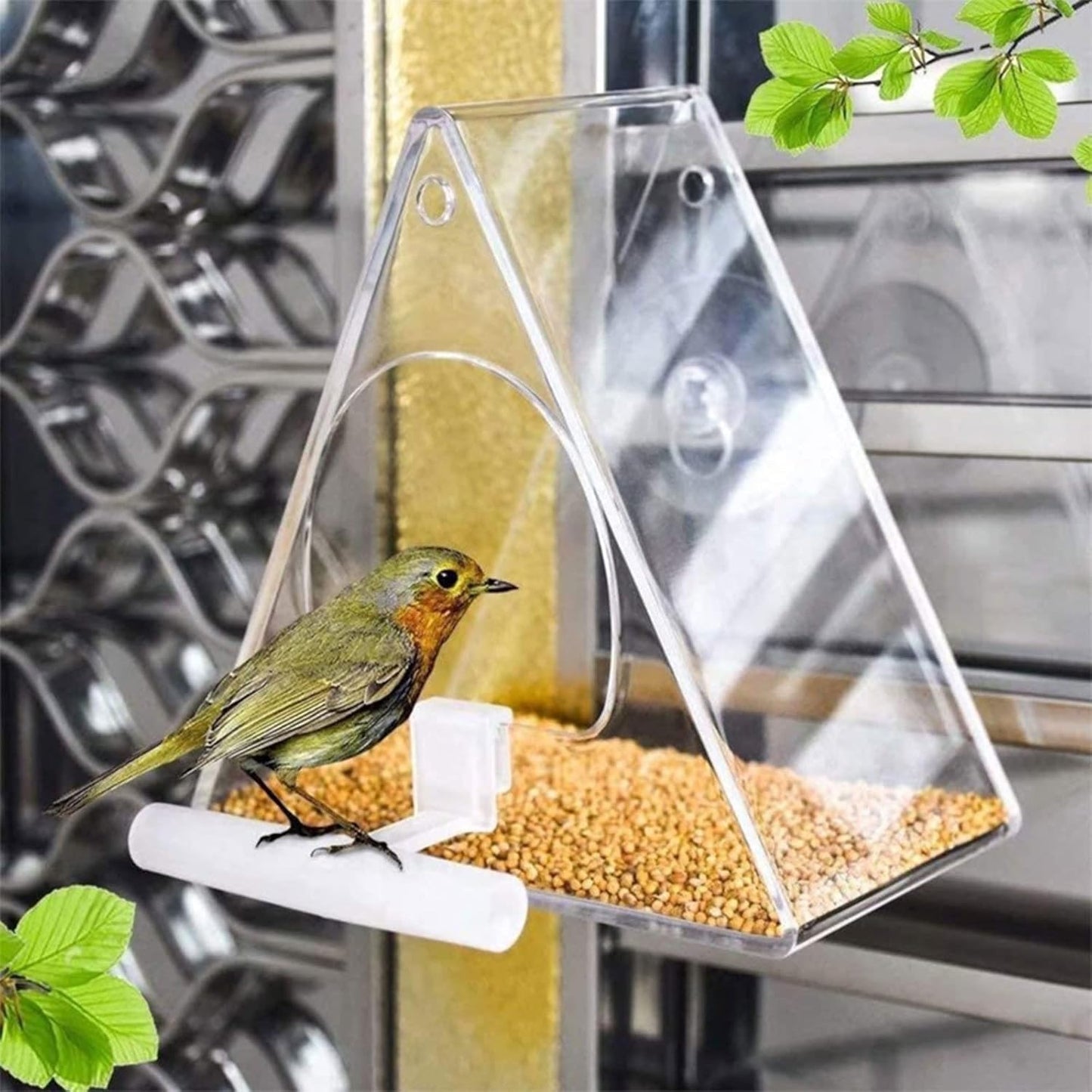Clear Acrylic Bird Feeder Window Mount with Strong Suction Cup Food Bo