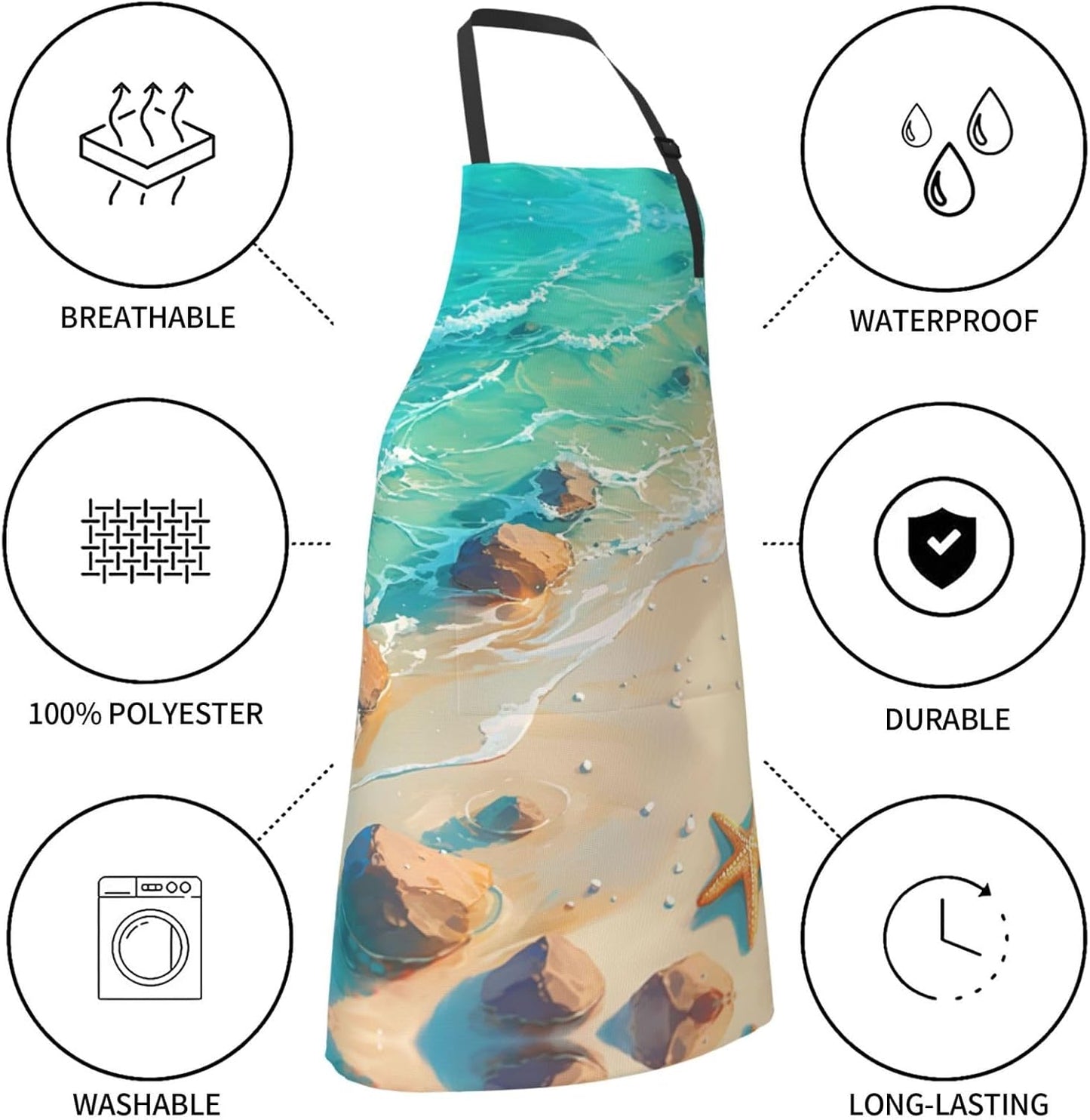 Beach Starfish print Waterproof apron with pocket adjustable cooking apron for adult kitchen bibs to bake