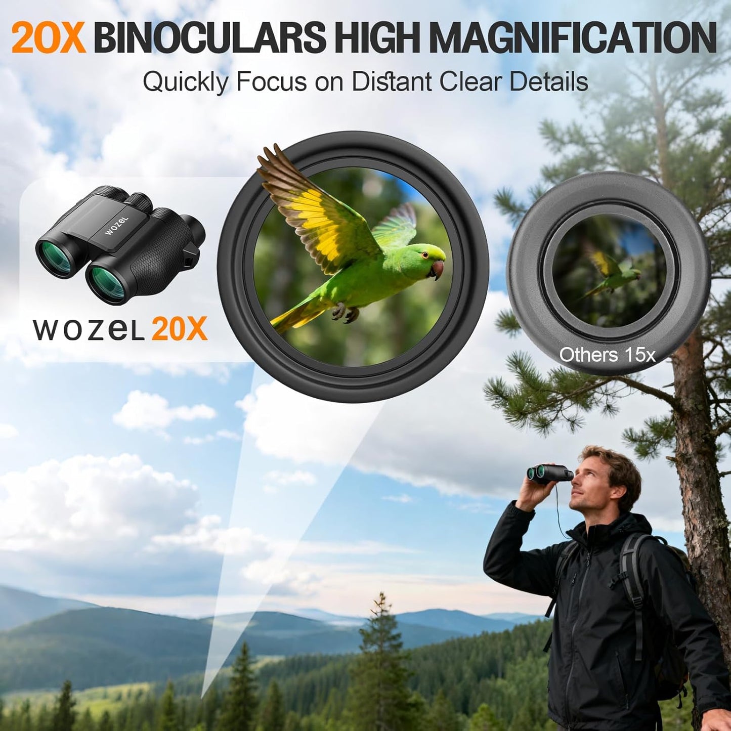 20x25 Compact Binoculars for Adults and Kids - WOZEL HD Small Binocula