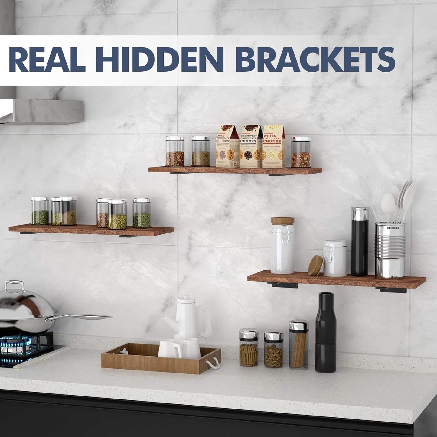 6 Pack Floating Shelf Brackets, 6 Inch Heavy Duty Industrial Shelf Bra