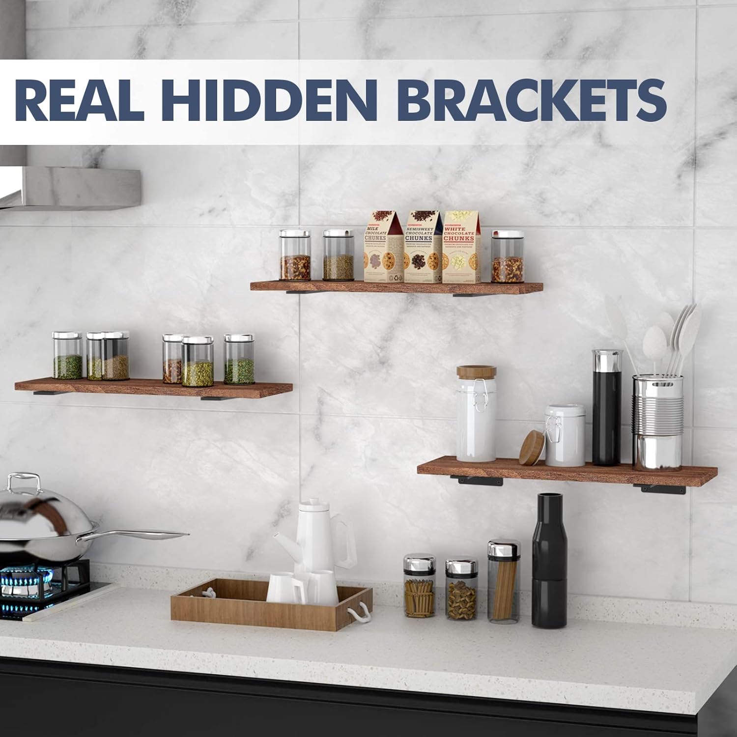 6 Pack Floating Shelf Brackets, 6 Inch Heavy Duty Industrial Shelf Bra