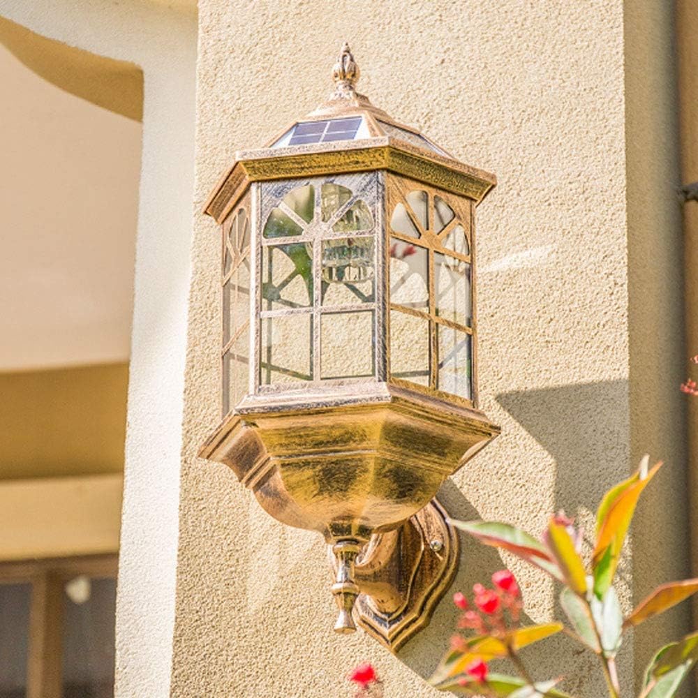 Wall Lamp Antique European Vintage Victorian Solar Garden Lantern Alley Garden Waterproof Wall Sconce Glazed Glass Landscape Light LED Aluminum Energy Saving Villa Wall Light External Lighting n